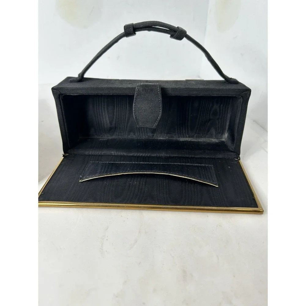 Zell Fifth ‎ Avenue Vintage Vanity  compact Purse Black & Gold EUC